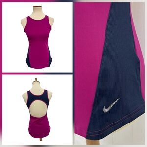 Nike Yoga Open Back Dri-Fit Tank Purple & Navy Women's Small NWOT